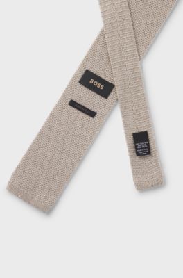 Silk tie with piqu&eacute; knit, Beige