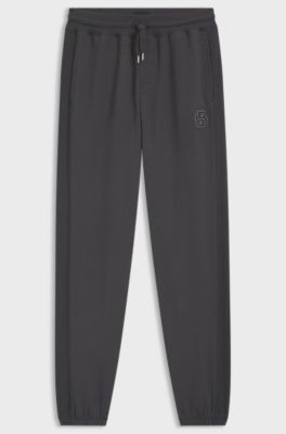 Cotton-terry tracksuit bottoms with Double B monogram, Dark Grey