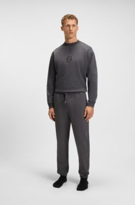 Cotton-terry tracksuit bottoms with Double B monogram, Dark Grey