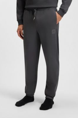 Cotton-terry tracksuit bottoms with Double B monogram, Dark Grey