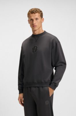 Cotton-terry sweatshirt with Double B monogram, Dark Grey