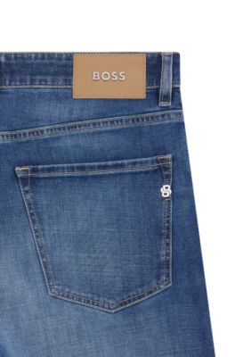 Slim fit Delaware-jeans i behagelig bl&aring; denim med str&aelig;k, Bl&aring;