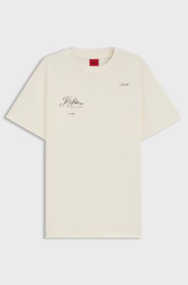 Cotton-jersey T-shirt with Parisian graphic print, Natural