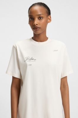 Cotton-jersey T-shirt with Parisian graphic print, Natural