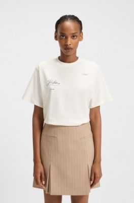 Cotton-jersey T-shirt with Parisian graphic print, Natural
