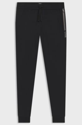 Cotton-terry tracksuit bottoms with logo print, Black