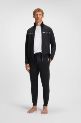Cotton-terry tracksuit bottoms with logo print, Black
