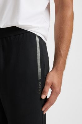 Cotton-terry tracksuit bottoms with logo print, Black