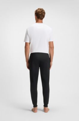Cotton-terry tracksuit bottoms with logo print, Black