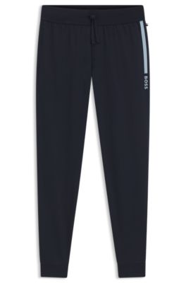 Cotton-terry tracksuit bottoms with logo print, Dark Blue