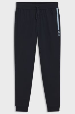 Tracksuit-bukser i sweatkvalitet af bomuld med logoprint, M&oslash;rkebl&aring;