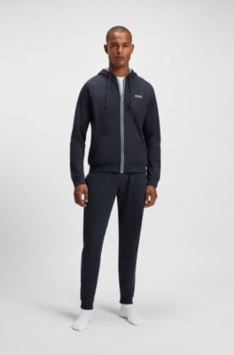 Cotton-terry tracksuit bottoms with logo print, Dark Blue