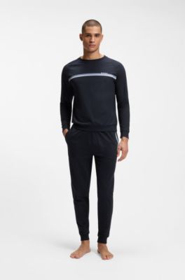 Tracksuit-bukser i sweatkvalitet af bomuld med logoprint, M&oslash;rkebl&aring;