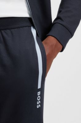 Cotton-terry tracksuit bottoms with logo print, Dark Blue