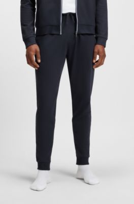 Cotton-terry tracksuit bottoms with logo print, Dark Blue