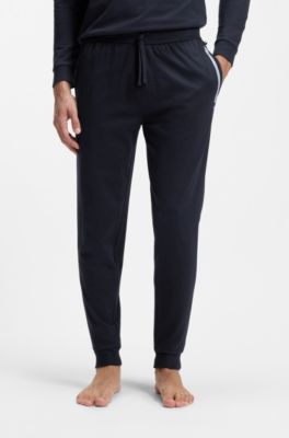 Cotton-terry tracksuit bottoms with logo print, Dark Blue