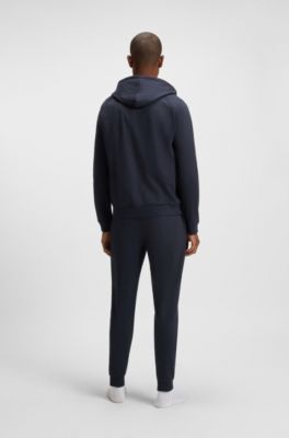 Cotton-terry tracksuit bottoms with logo print, Dark Blue