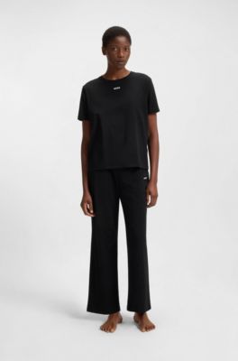 Stretch-cotton pyjamas with logo details, Black