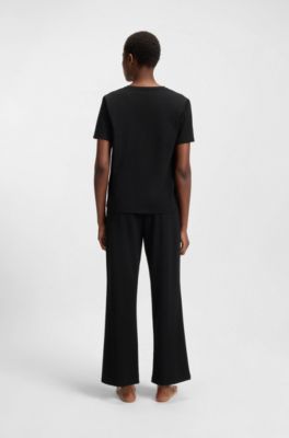Stretch-cotton pyjamas with logo details, Black