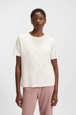 Stretch-cotton pyjamas with logo details, Natural