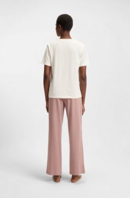 Stretch-cotton pyjamas with logo details, Natural
