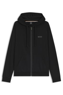 Hoodie van katoenen badstof met contrasterende rits, Zwart