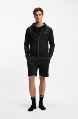 Sudadera con capucha y cremallera en contraste de felpa de algod&oacute;n, Negro