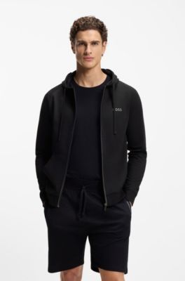 Cotton-terry hoodie with contrast zip, Black
