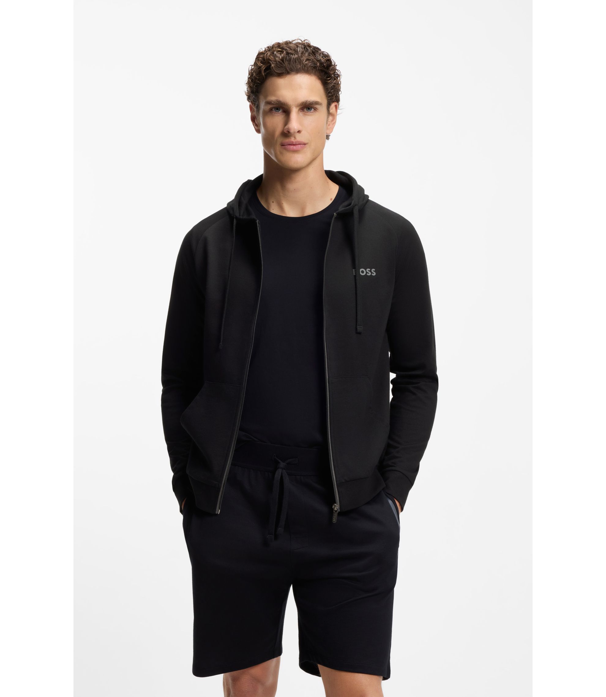 Hoodie aus Baumwoll-Terry mit kontrastfarbenem Reißverschluss