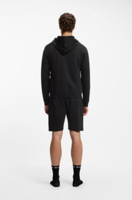 Sudadera con capucha y cremallera en contraste de felpa de algod&oacute;n, Negro