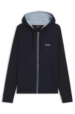 Cotton-terry hoodie with contrast zip, Dark Blue
