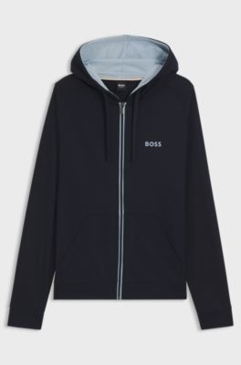 Sweat &agrave; capuche en molleton de coton avec fermeture &eacute;clair contrastante, Bleu fonc&eacute;