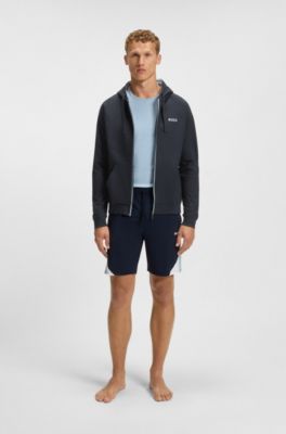 Cotton-terry hoodie with contrast zip, Dark Blue
