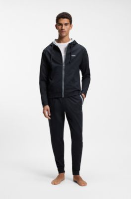 Sweat &agrave; capuche en molleton de coton avec fermeture &eacute;clair contrastante, Bleu fonc&eacute;