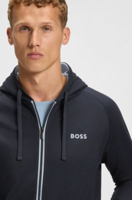 Cotton-terry hoodie with contrast zip, Dark Blue