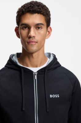 Sweat &agrave; capuche en molleton de coton avec fermeture &eacute;clair contrastante, Bleu fonc&eacute;