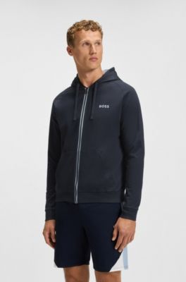 Cotton-terry hoodie with contrast zip, Dark Blue