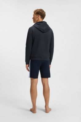 Cotton-terry hoodie with contrast zip, Dark Blue