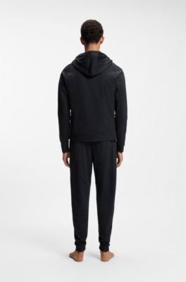 Sweat &agrave; capuche en molleton de coton avec fermeture &eacute;clair contrastante, Bleu fonc&eacute;