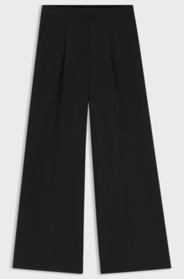 Wide-leg trousers in stretch fabric, Black