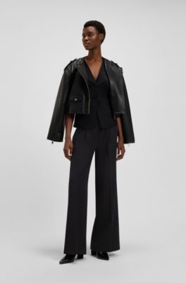 Wide-leg trousers in stretch fabric, Black