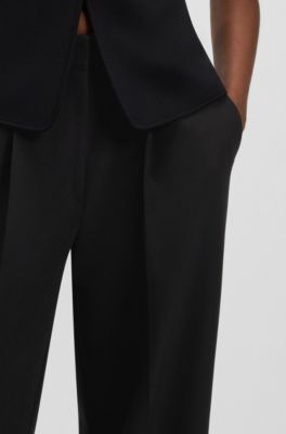 Wide-leg trousers in stretch fabric, Black