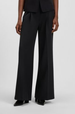 Wide-leg trousers in stretch fabric, Black