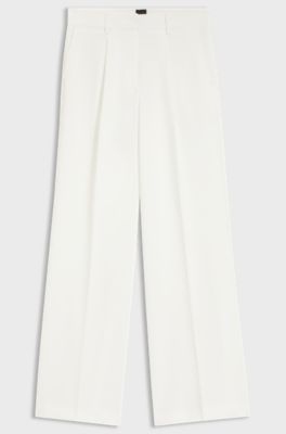 Wide-leg trousers in stretch fabric, Natural