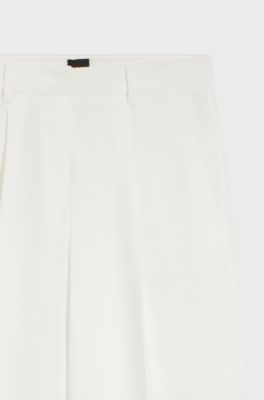 Wide-leg trousers in stretch fabric, Natural