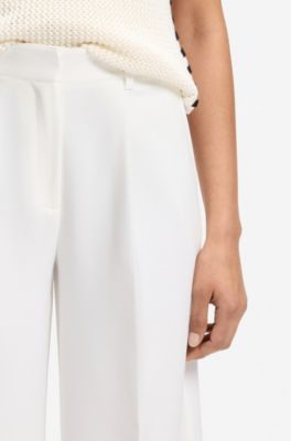 Wide-leg trousers in stretch fabric, Natural