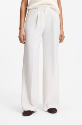 Wide-leg trousers in stretch fabric, Natural