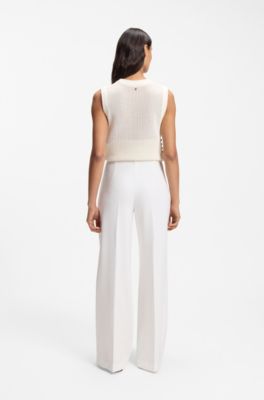 Wide-leg trousers in stretch fabric, Natural
