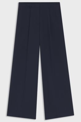 Wide-leg trousers in stretch fabric, Dark Blue
