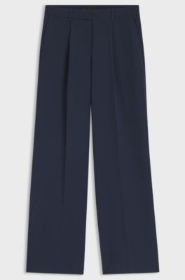 Wide-leg trousers in stretch fabric, Dark Blue